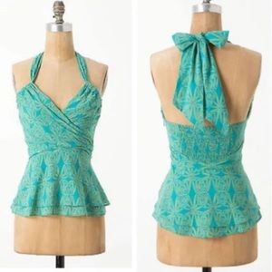 Anthropologie Vanessa Virginia Swathed Sprouts Blue Halter 4